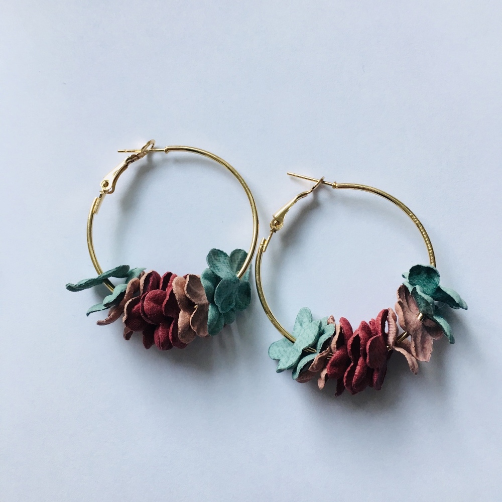 Fiber Flower Hoop Earrings